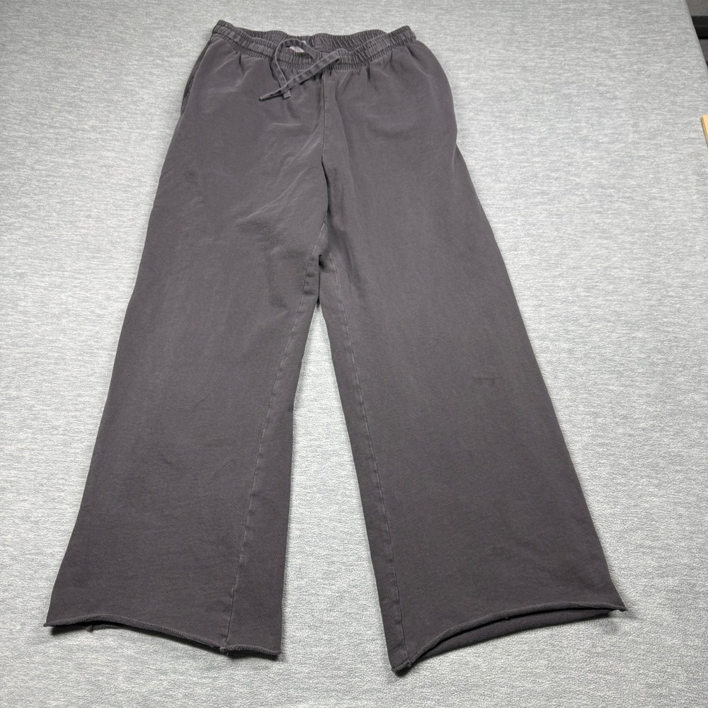 H&M Sweatpants‎ Women S Gray Wide Leg Raw Hem Drawstring High Waist Lounge Pants